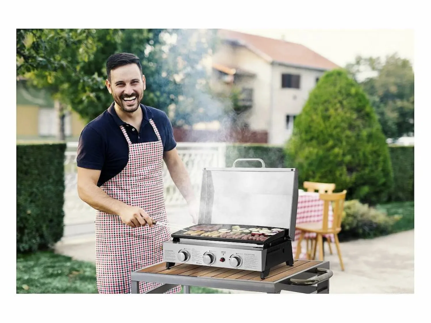 Habitat et jardin Plancha de asar a gas con 3 quemadores y tapa metálica "Fasto" - 7,5 kw - Gris