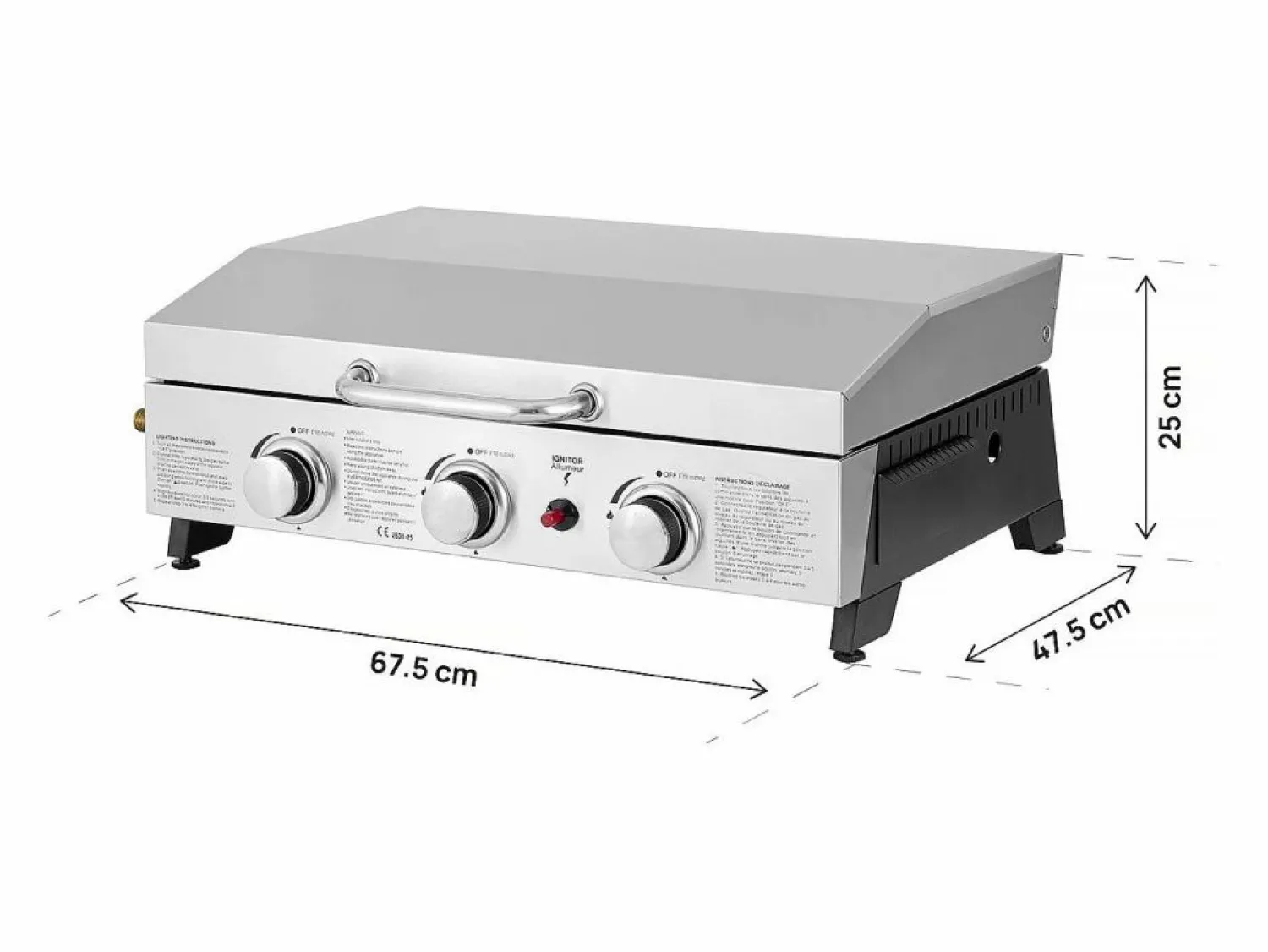Habitat et jardin Plancha de asar a gas con 3 quemadores y tapa metálica "Fasto" - 7,5 kw - Gris