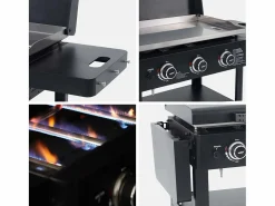 Sweeek Plancha de gas 3 quemadores acero inoxidable 12kw con carrito y