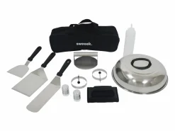 Sweeek Plancha de gas 4 quemadores de acero inoxidable con utensilios, 10kw