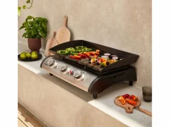 New Sweeek Plancha de gas con 3 quemadores de acero inoxidable, 7.5kw Negro