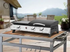 Habitat et jardin Plancha de gas con tapa "Rasio" - 7,5 KW - 3 fuegos - Negra Plateado