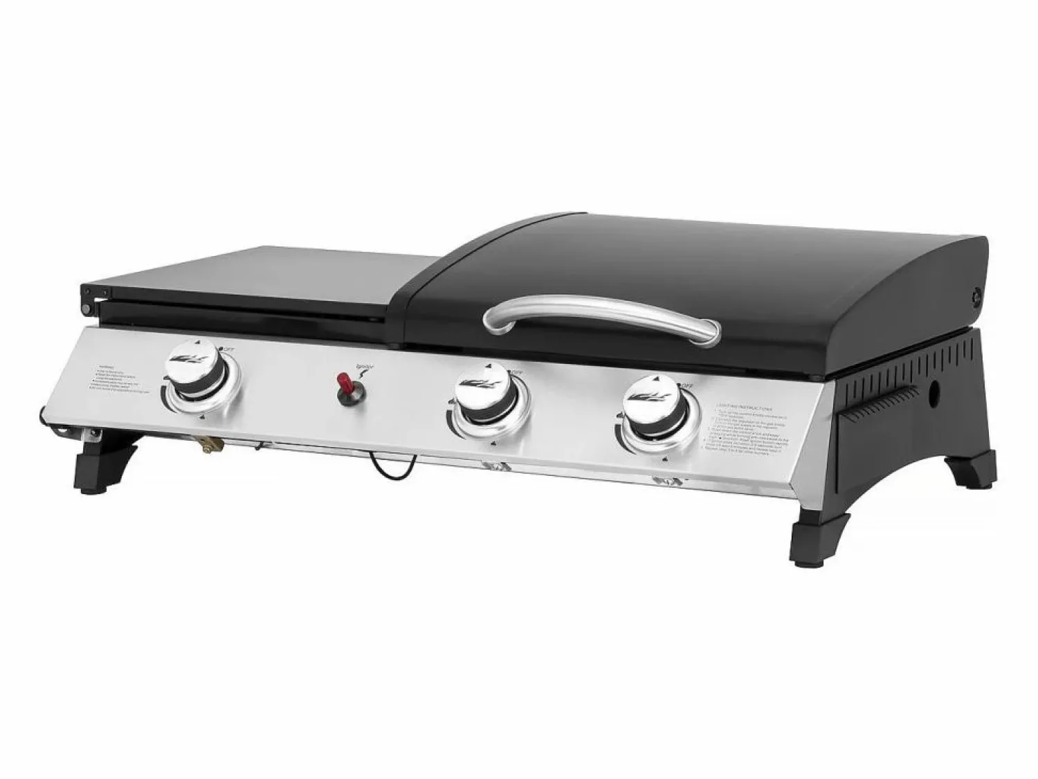 Habitat et jardin Plancha de gas con tapa "Rasio" - 7,5 KW - 3 fuegos - Negra Plateado