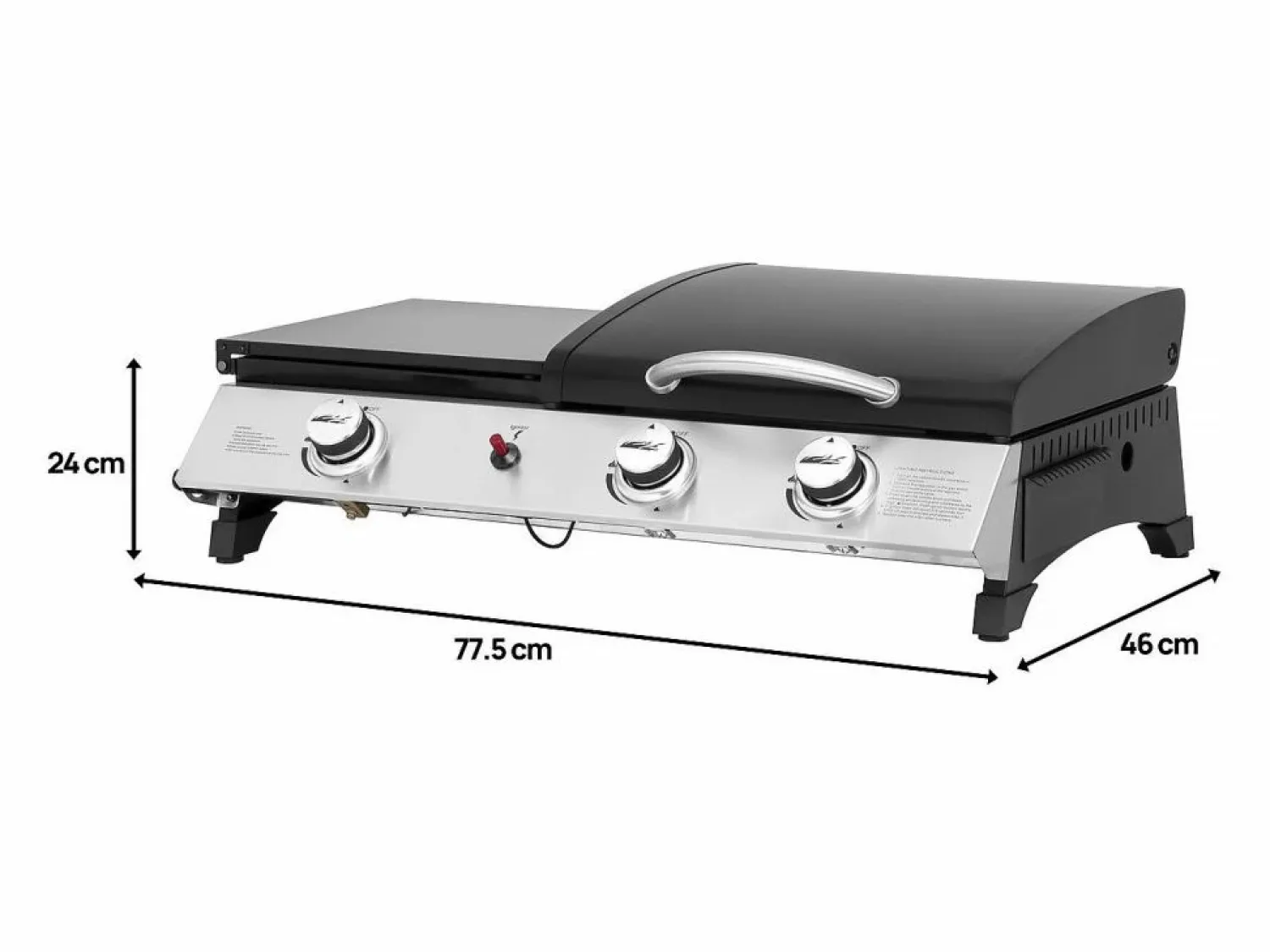 Habitat et jardin Plancha de gas con tapa "Rasio" - 7,5 KW - 3 fuegos - Negra Plateado