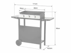 Discount Happy Garden Plancha de gas MÉRIDA 3 quemadores 6kW + carrito - Negro