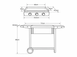 Discount Happy Garden Plancha de gas MÉRIDA 3 quemadores 6kW + carrito - Negro