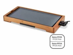 Livoo Plancha eléctrica de bambú DOC322 2200W, placa desmontable de fundición de aluminio con recubrimiento cerámico, termostato regulable Multicolor