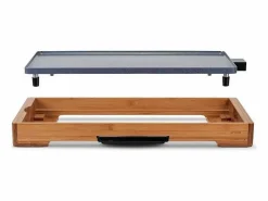 Livoo Plancha eléctrica de bambú DOC322 2200W, placa desmontable de fundición de aluminio con recubrimiento cerámico, termostato regulable Multicolor