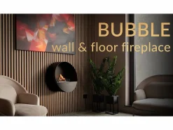 Planika - Chimenea de bioetanol de pared y suelo sin ventilación BEV, con burbujas, control remoto, de acero, para pared y suelo Negro