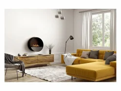 Planika - Chimenea de bioetanol de pared y suelo sin ventilación BEV, con burbujas, control remoto, de acero, para pared y suelo Negro
