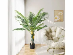 Best Planta artificial - palma en maceta H 120 cm - palma muy realista - 2 troncal y 15 sábanas - con maceta Planta Artificial