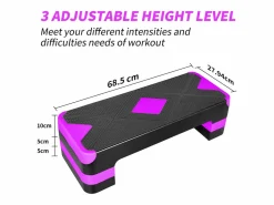 Clearance Plataforma de ejercicios aeróbicos ajustable, de polietileno, color morado, con reposapiés antideslizantes (68,5 x 28 x 10 cm) Aparato De Musculación
