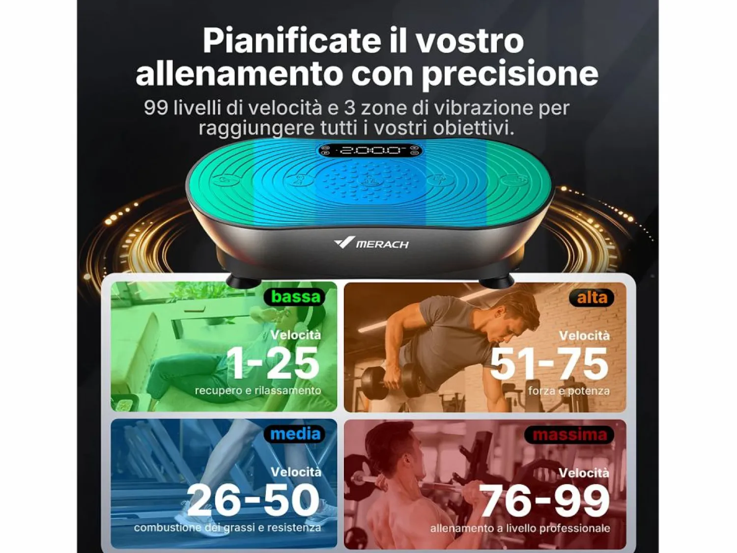 MERACH Plataforma vibratoria , 99 niveles, Bluetooth, control remoto, LED con pantalla táctil, altavoz integrado, modo dual, Baixo Ruído, Máx 158kg