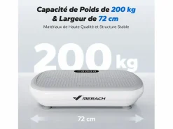 Hot MERACH Plataforma vibratoria , mando a distancia, pantalla LED, Bluetooth, 10 velocidades, 11 programas, silenciosa, capacidad 200KG Gris