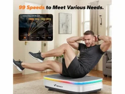 Hot Plataforma Vibratória , 99 Níveis, Bluetooth, Luzes e Ecrã de LED, Altifalante Integrado, Controlo Remoto, Modo duplo, Máx 150 kg, Branco Aparato De Musculación