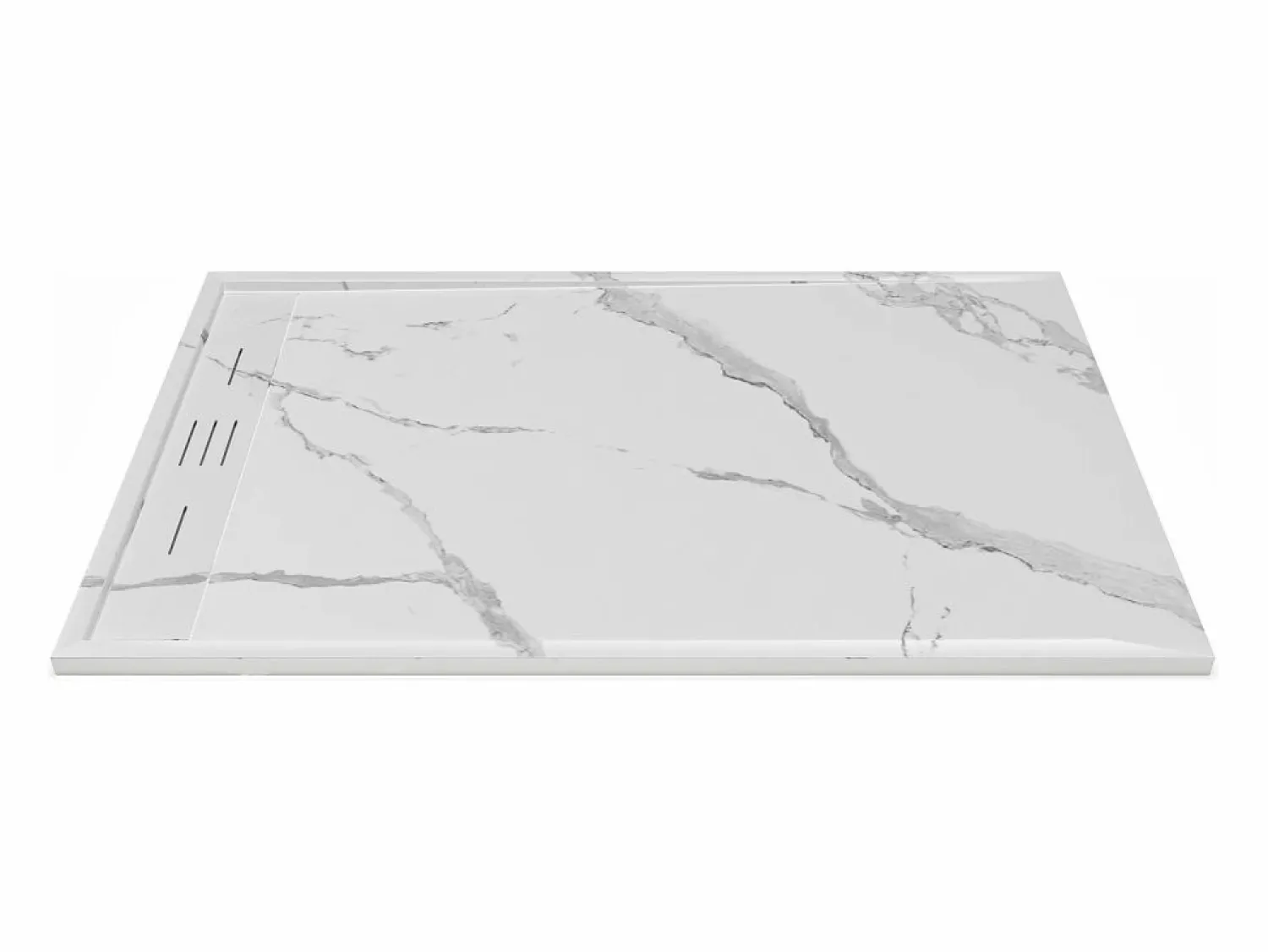 Shower & Design Plato de ducha a ras de suelo cortable en resina SMC - Blanco marmolado - 140 x 90 cm - LYROSA