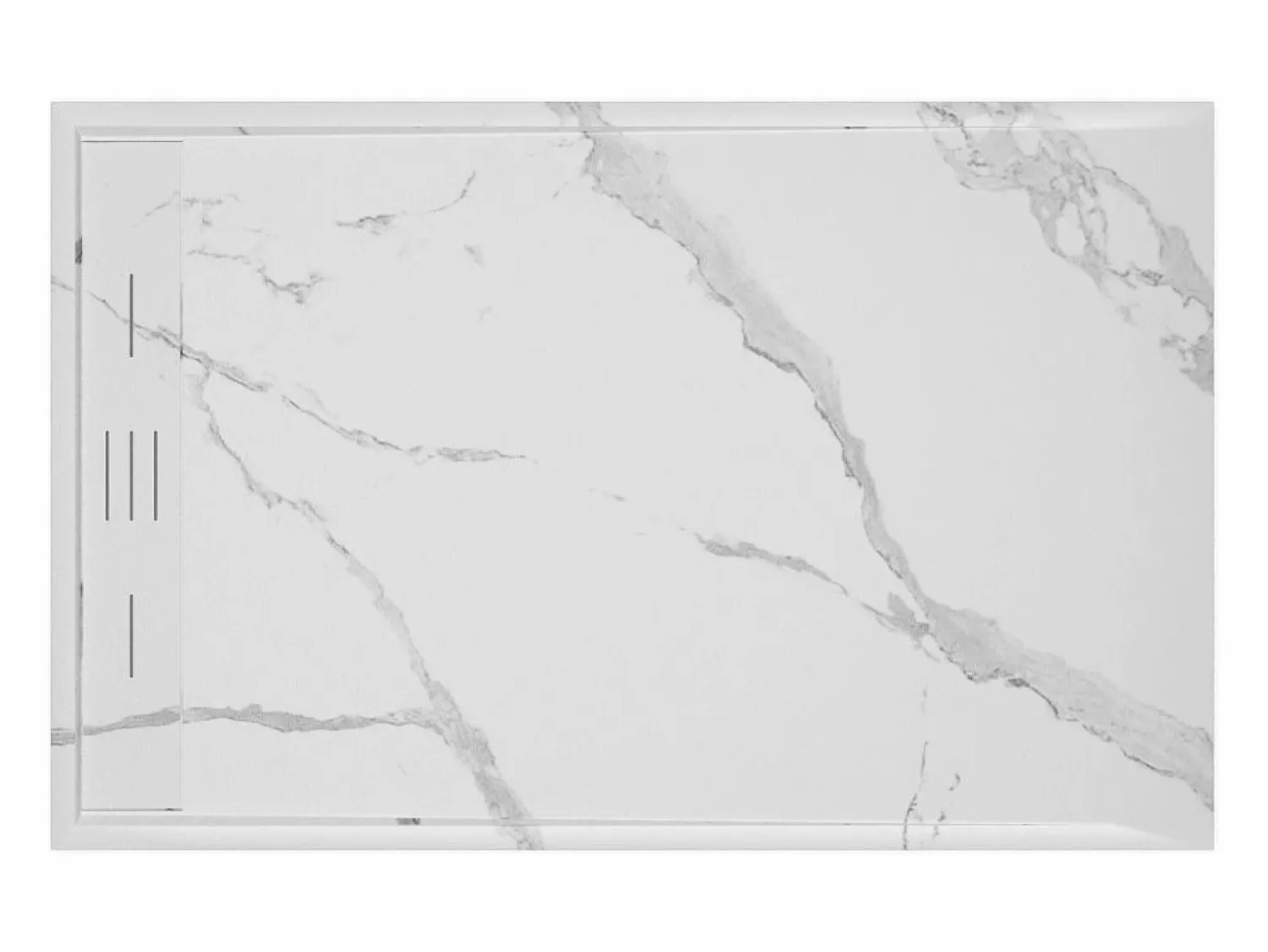 Shower & Design Plato de ducha a ras de suelo cortable en resina SMC - Blanco marmolado - 140 x 90 cm - LYROSA