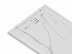Shower & Design Plato de ducha a ras de suelo cortable en resina SMC - Blanco marmolado - 140 x 90 cm - LYROSA