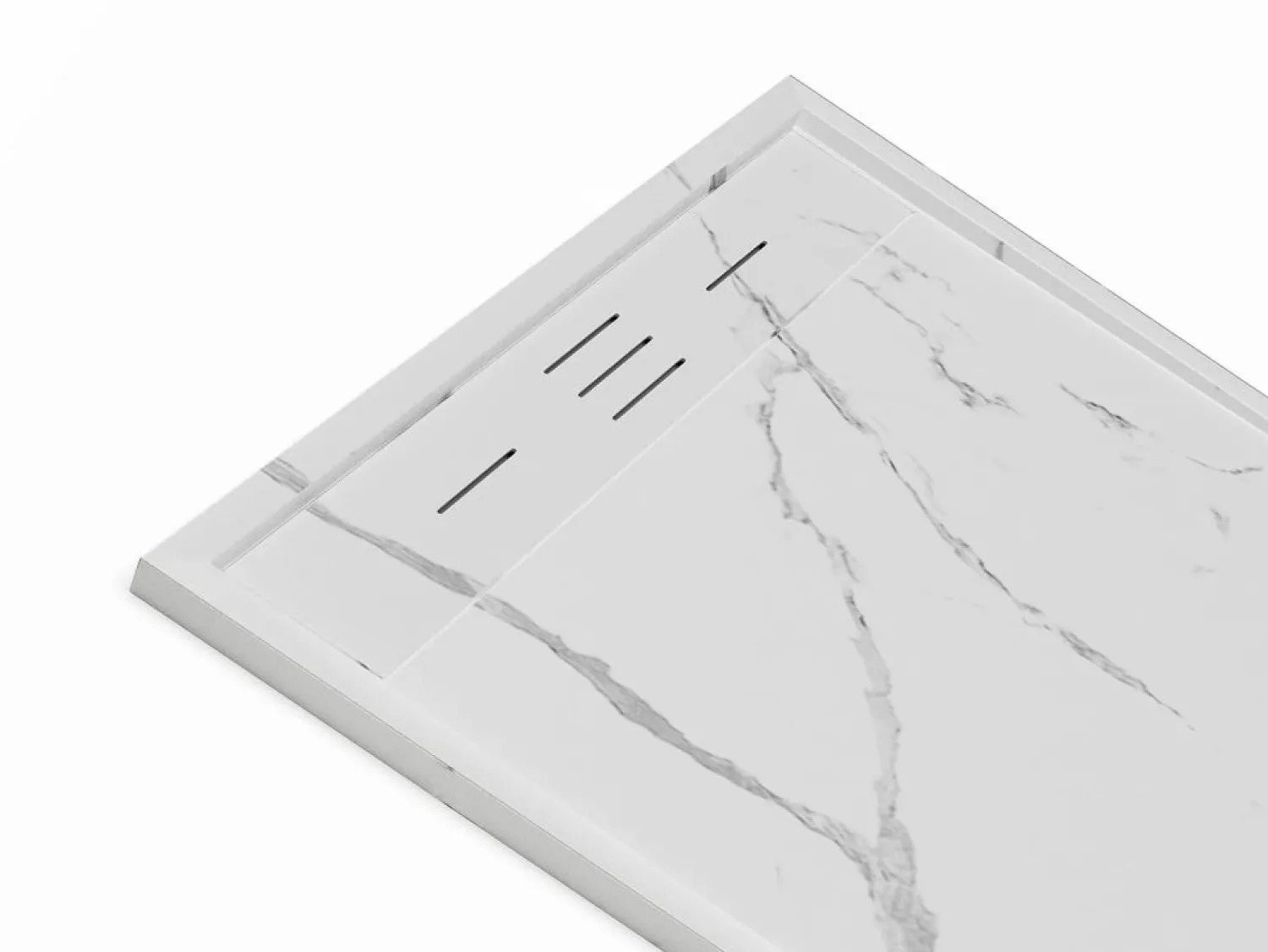 Shower & Design Plato de ducha a ras de suelo cortable en resina SMC - Blanco marmolado - 140 x 90 cm - LYROSA