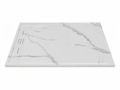 Hot Plato de ducha a ras de suelo recortable en resina SMC - Blanco marmolado - 120 x 90 cm - LYROSA Plato De Ducha