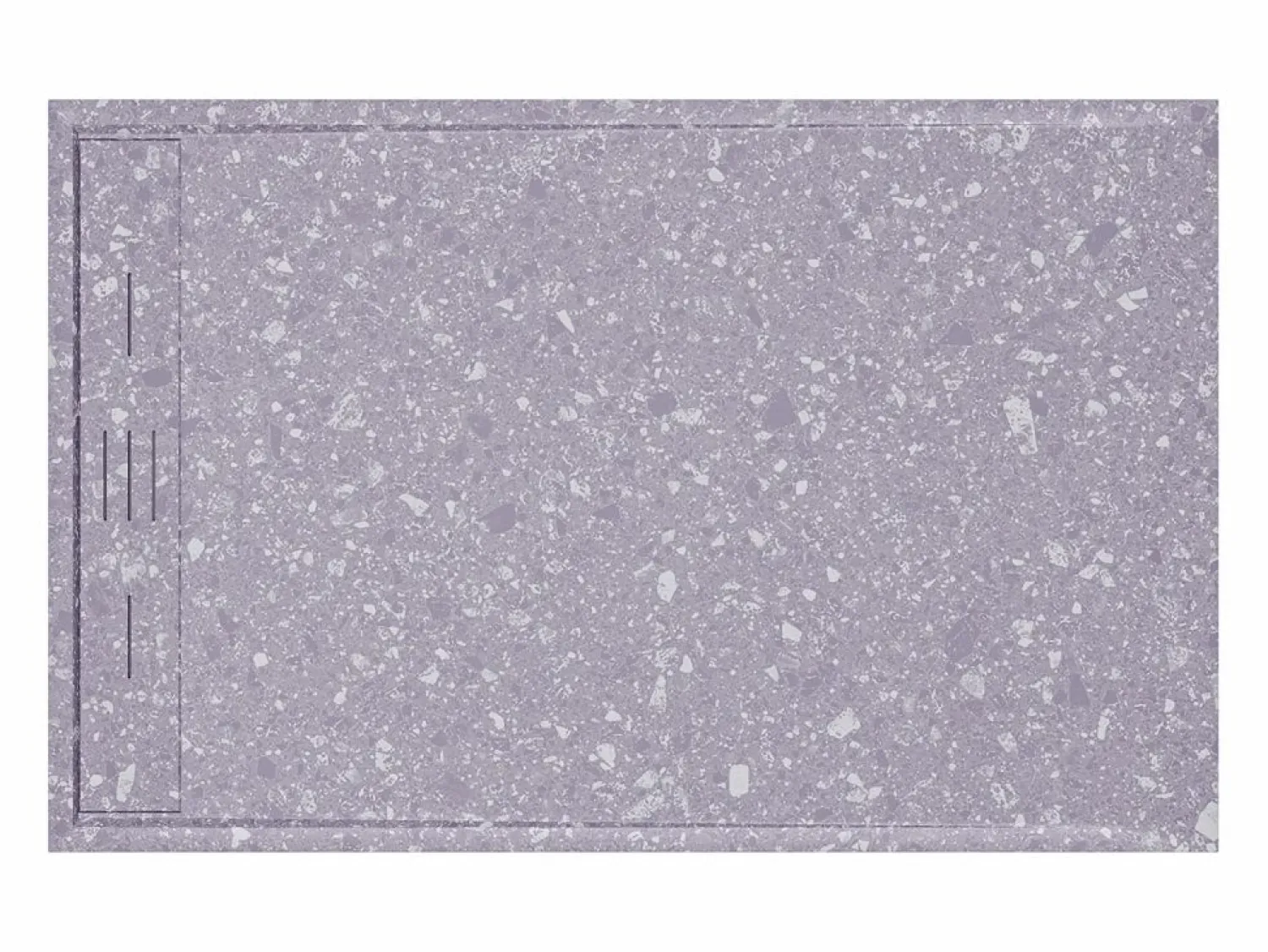Clearance Shower & Design Plato de ducha a ras de suelo cortable en resina SMC - Efecto terrazzo - 140 x 90 cm - LYROSA Gris / Blanco