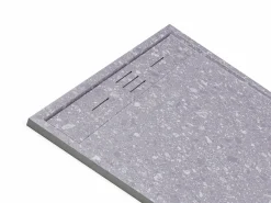 Clearance Shower & Design Plato de ducha a ras de suelo cortable en resina SMC - Efecto terrazzo - 140 x 90 cm - LYROSA Gris / Blanco