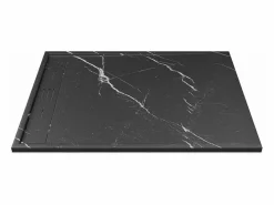 Online Shower & Design Plato de ducha a ras de suelo cortable en resina SMC - Negro marmolado - 120 x 90 cm - LYROSA Negro / Blanco