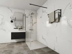 Hot Shower & Design Plato de ducha de resina para colocar en superficie o encastrar, con sifón, , Ancho 140 x Prof. 90 cm, MIRNOSA Blanco
