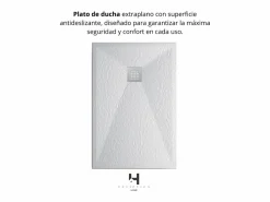 Plato Ducha Resina TITAN- Antideslizante Extraplano Ultraligero Textura pizarra Color 70X140 CM-Valvula+Rejilla Inox