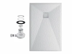 Outlet Plato Ducha Resina TITAN- Antideslizante Extraplano Ultraligero Textura pizarra Color 90X170 CM-Valvula+Rejilla Inox Plato De Ducha