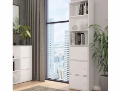Clearance Plea salón 1 armario 3 puertas y 1 estantería 3 niveles 184x42x29 cm Blanco