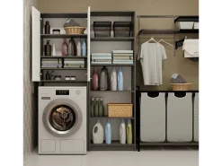 POLA - Armario de Baño sobre la Lavadora - Antracita / Blanco - 64 x 30 x 180 cm Mueble Para Lavadora