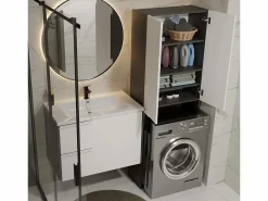 POLA - Armario de Baño sobre la Lavadora - Antracita / Blanco - 64 x 30 x 180 cm Mueble Para Lavadora