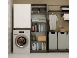 POLA - Armario de Baño sobre la Lavadora - Antracita / Blanco - 64 x 30 x 180 cm Mueble Para Lavadora