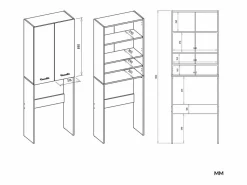 POLA - Armario de Baño sobre la Lavadora - Antracita / Blanco - 64 x 30 x 180 cm Mueble Para Lavadora