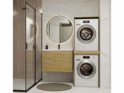 Outlet POLA TWIN - Armario de baño para lavadora y secadora con columna de estantes - Roble Mueble Para Lavadora