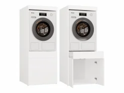 Online POLA TWIN 1S - Mueble de baño para lavadora y secadora, mueble con cajón - 64x64x162 cm - Mueble Para Lavadora