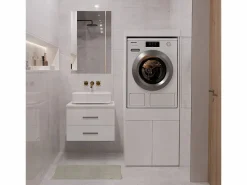 Online POLA TWIN 1S - Mueble de baño para lavadora y secadora, mueble con cajón - 64x64x162 cm - Mueble Para Lavadora
