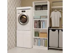 Online POLA TWIN 1S - Mueble de baño para lavadora y secadora, mueble con cajón - 64x64x162 cm - Mueble Para Lavadora