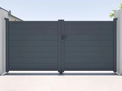 New Portal eléctrico batiente de aluminio macizo - L305 x H150 cm - Antracita - NAZARIO Portón