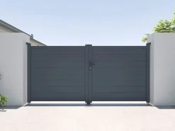 New Portal eléctrico batiente de aluminio macizo - L305 x H150 cm - Antracita - NAZARIO Portón