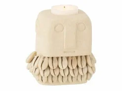 Outlet J-Line Portavelas de cerámica beige 9x7x10 cm Color natural claro