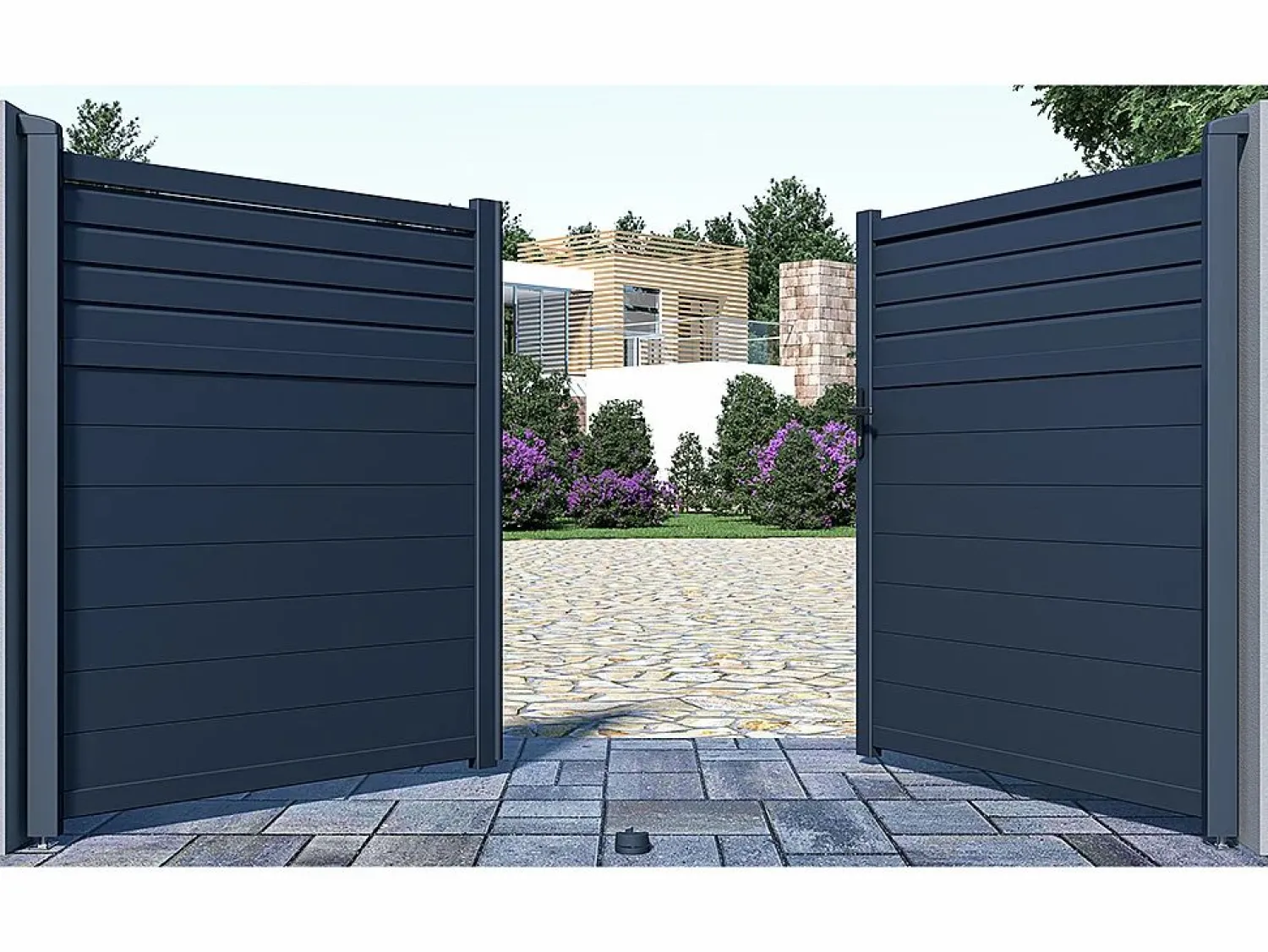 Discount EXPERTLAND Portón aluminio persiana - Ancho 305 x Alt. 181 cm - Antracita - VIAZO Gris antracita