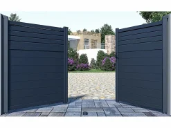 Outlet Portón batiente eléctrico de aluminio persiana Ancho 305 x Alt. 181 cm antracita VIAZO Portón
