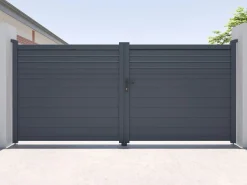 Outlet Portón batiente eléctrico de aluminio persiana Ancho 305 x Alt. 181 cm antracita VIAZO Portón