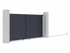 Clearance EXPERTLAND Portón corredizo de aluminio persianado L374 x H180 cm antracita - VIAZO Gris antracita
