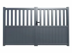 Hot EXPERTLAND Portón eléctrico batiente de aluminio calado Ancho 314 x Alt. 120/140 cm antracita TARNOS II Gris antracita