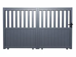 Clearance EXPERTLAND Portón eléctrico corredera aluminio calado Ancho 401 x Alt. 149 cm antracita TARNOS II Gris antracita