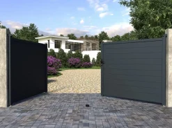 Online EXPERTLAND Portón motorizado de aluminio color antracita NAZARIO - Ancho 392 x Alt. 173 cm Gris antracita