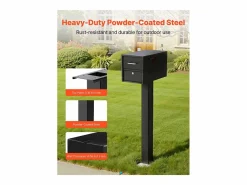 New Poste de Buzón SucceBuy, 109,4 x 30 x 15 cm, Soporte de Buzón Empotrado Acero Revestimiento en Polvo, con Placa Universal Negro